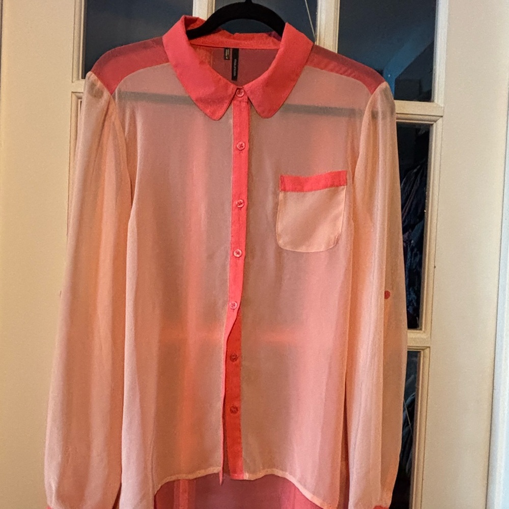 Maurices Coral Sheer Blouse Coral and light peach. Size L